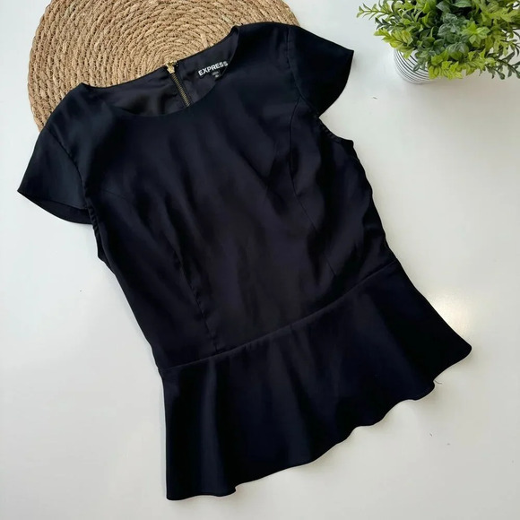 Express top peplum hem cap sleeves back zipper closure black size XS - Picture 9 of 9